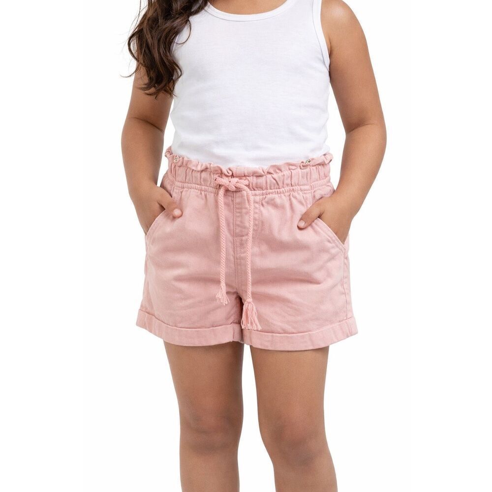 Justice Girls Pink Paperbag Waist Drawstring Cotton Shorts Size 6 Casual Summer